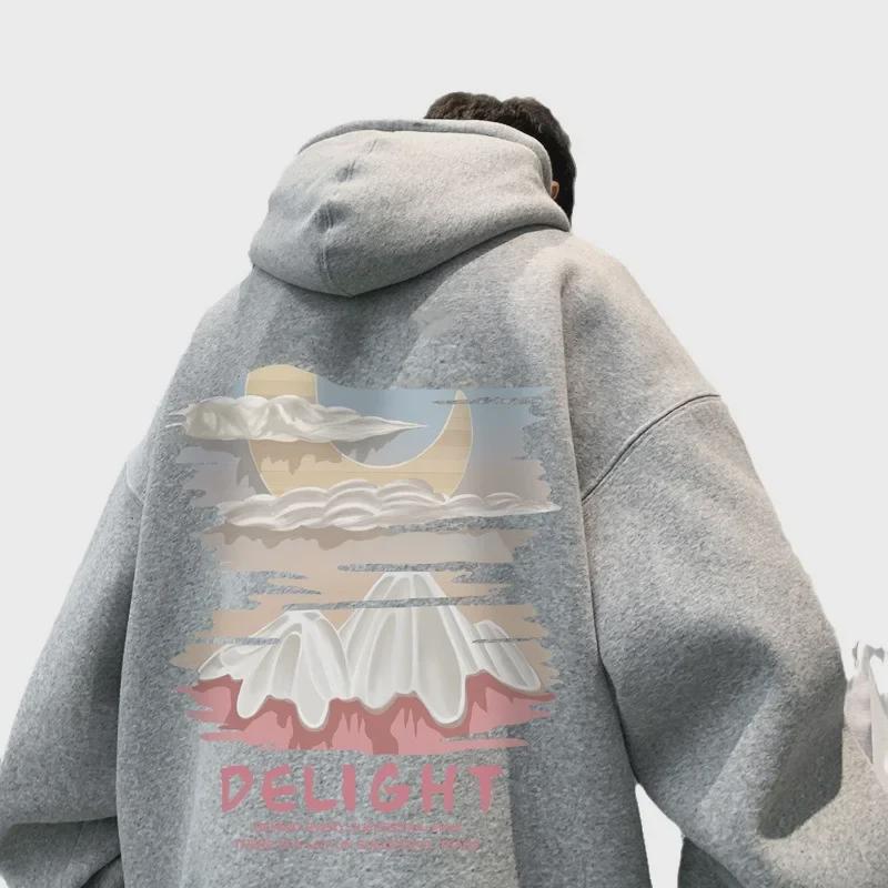 Hanorac cu imprimeu retro supradimensionat pentru bărbați, de culoare caisă - Hanorac la modă, lejer, de primăvară/toamnă, pentru cupluri