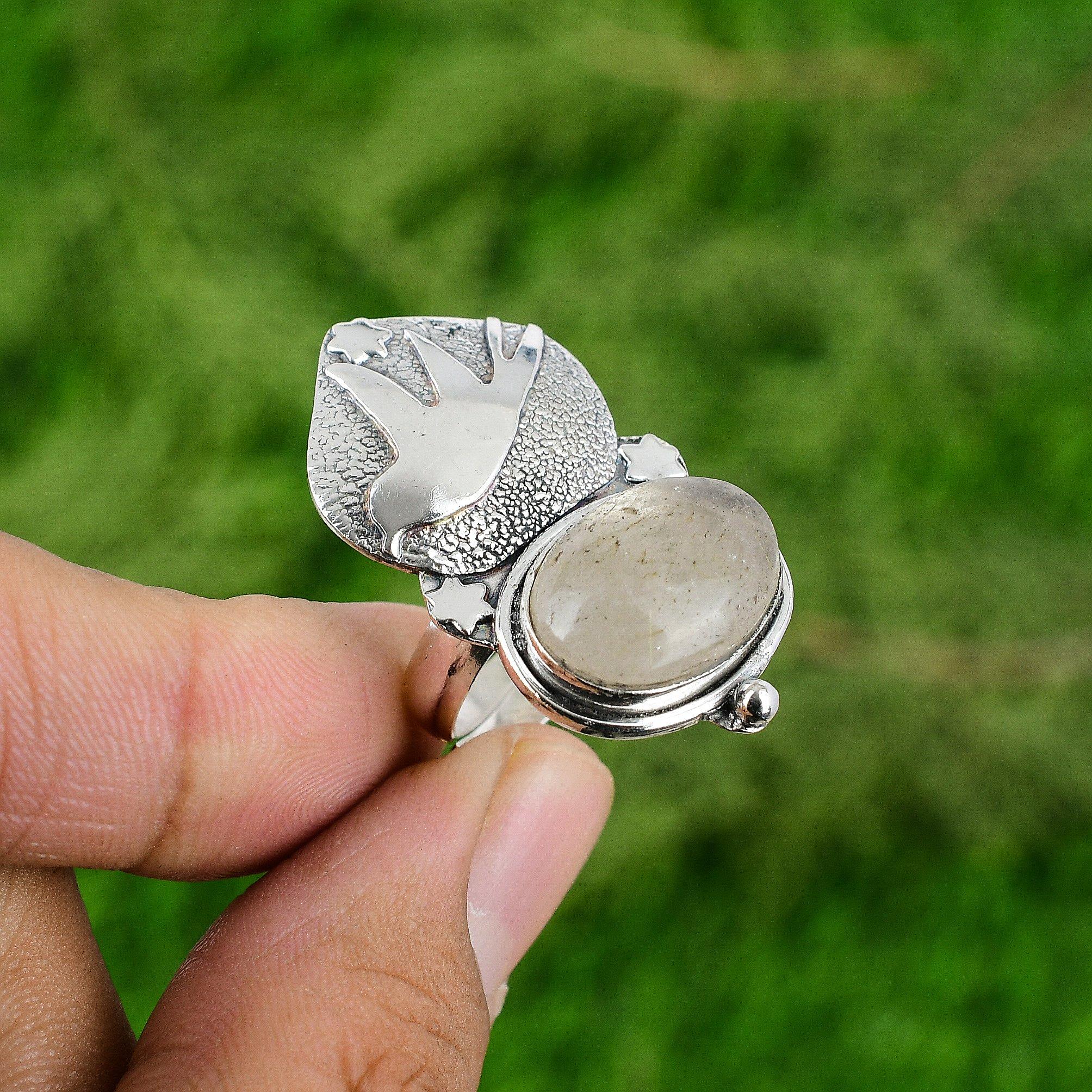 

Gift For Her Natural Garden Quartz Statement Adjustable Ring 925 Silver Adjustable