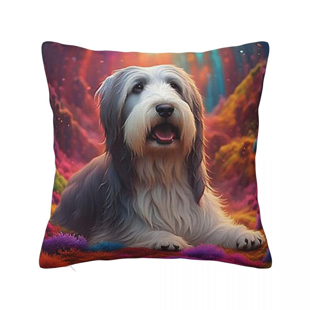 Bearded Collie Dog In Colorful Nature Square Pillowcase Pillow Cover Cushion Zip Decorative Comfort Throw Pillow for Home Sofa