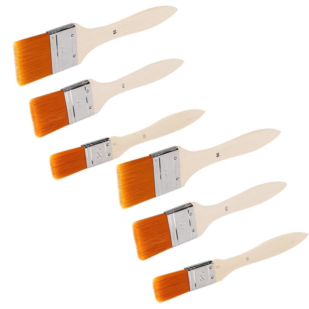 6PCs Oil Painting Brush Paintbrush Set Nylon Hair Aluminum Tube Interface Wood Pen Body
