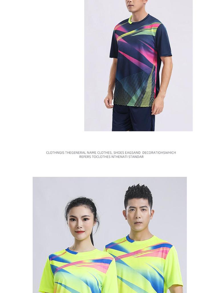 Pánské a dámské potištěné rychleschnoucí badmintonové sportovní oblečení a tréninkové tričko s krátkým rukávem na stolní tenis