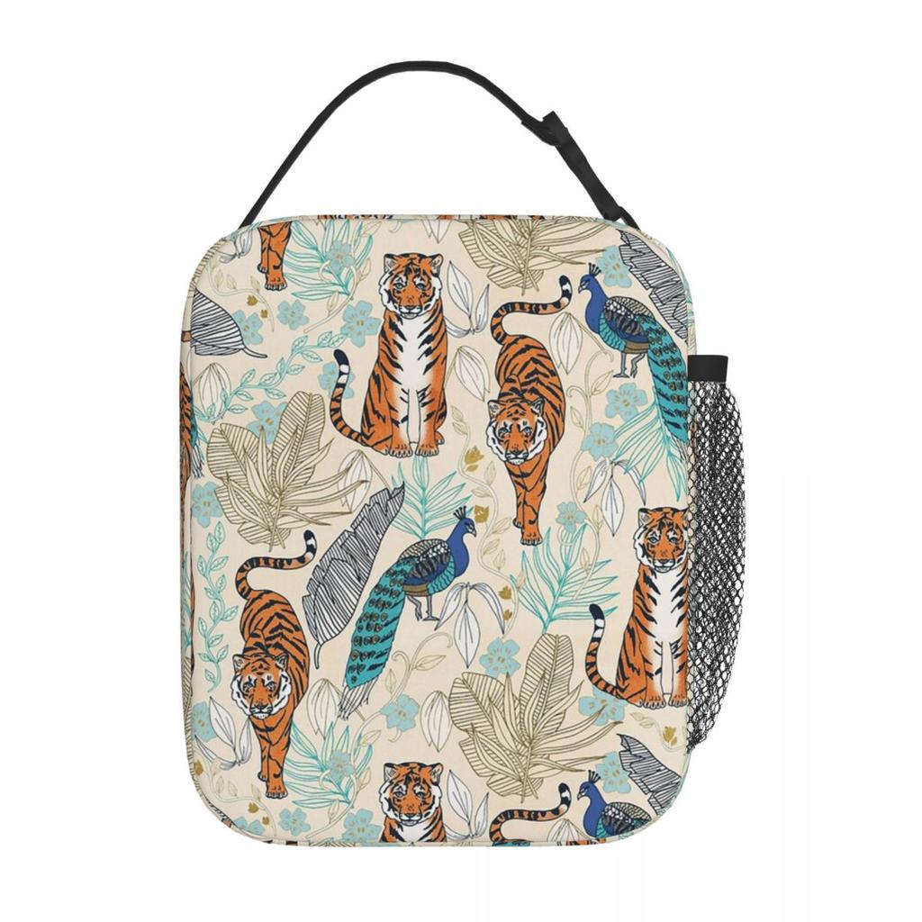 Dschungeltiger und tropische Blumen isolierte Lunchtasche für Kinder Schulkühler Thermische Lebensmittelbox Tragbare Lunchboxen Behälter