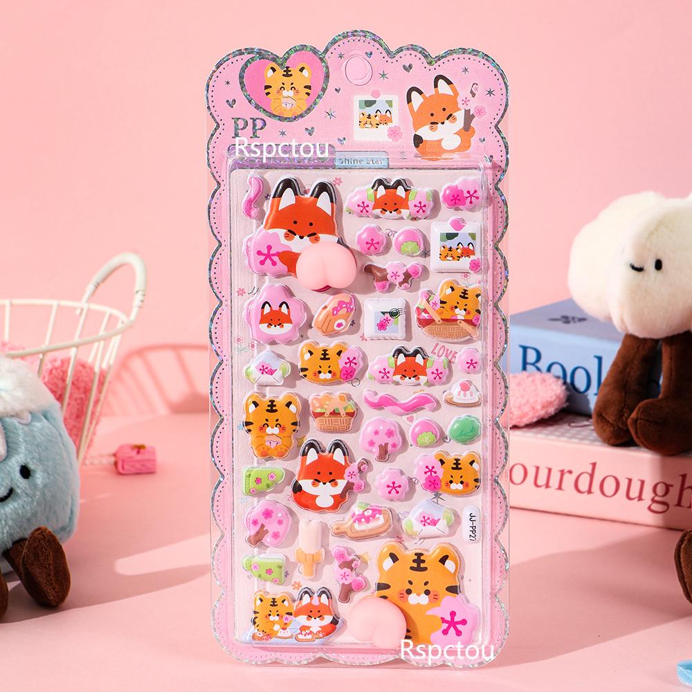 8pcs 3D Cute Animal Buttocks Stickers Cat Rabbit Panda Stress Puffy Squishy Sticker for Scrapbook Phone Decoration Decal