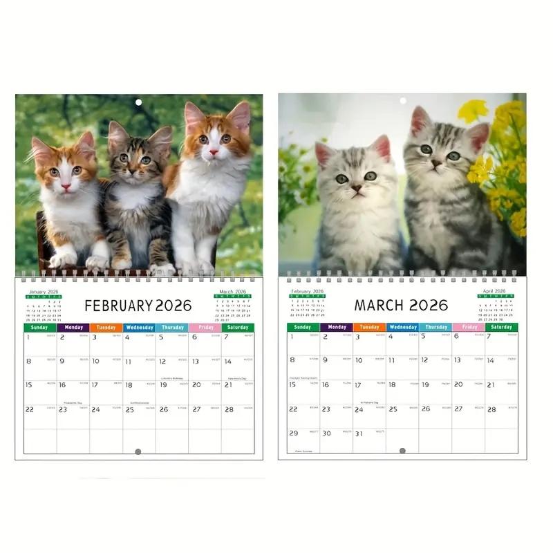 2026 Cute Tabby Kittens Calendar 12 Monthly Planner Wall Calendar Home Office