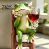 Creative Home Decor Items Resin Frog on Ladder Statue, Funny Holding Wine Glass Figurine, Whimsical Desk Accessories Garden Plant Pot Hanging Ornament