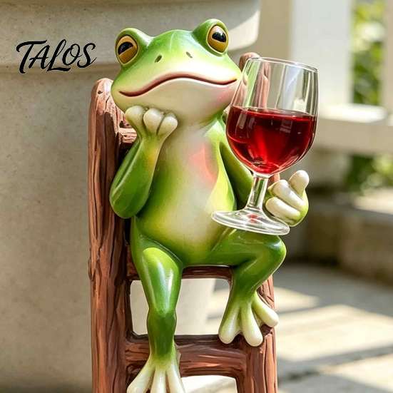 Creative Home Decor Items Resin Frog on Ladder Statue, Funny Holding Wine Glass Figurine, Whimsical Desk Accessories Garden Plant Pot Hanging Ornament