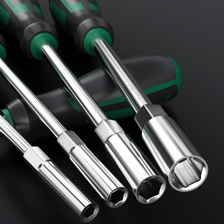 Deepened Hex Socket Screwdriver Wrench, Large Head, Dual-Color Handle, 5-14mm Sizes