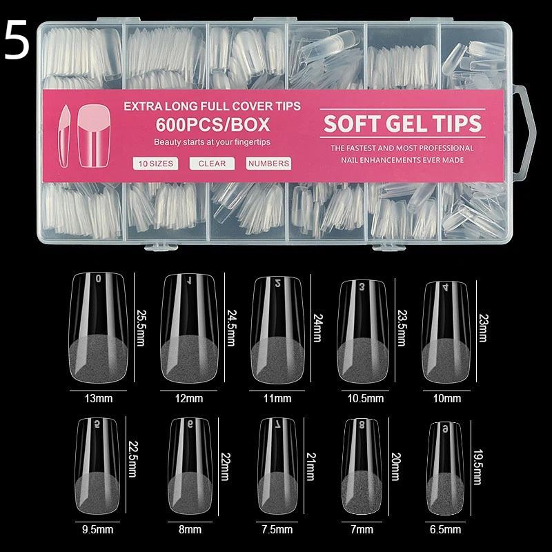 600Pcs Short Almond Soft Gel Nail Tips Full Cover False Nails for Acrylic Manicure Salon Home Press-On Nails