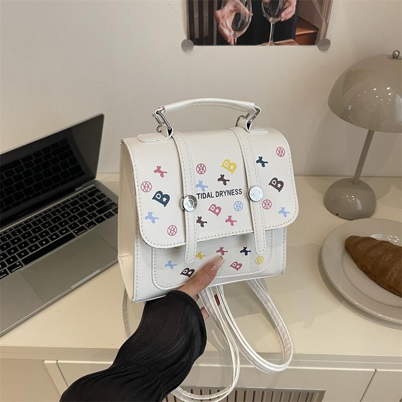 

Commuter Simple Cartoon Printed Versatile Backpack Multifunctional College Style Student Going Out Crossbody Bag белый