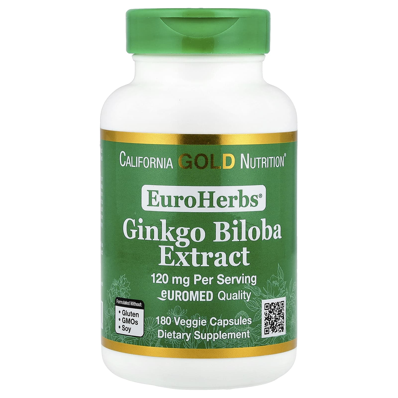

Euroherbs®, Ginkgo Biloba Extract, Euromed Quality, 120Mg, 180 Veggie Caps