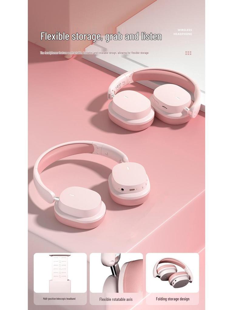 Trendy Over-Ear Wireless Bluetooth Headphones: Large Earcups, Noise-Canceling, Hi-Fi, E-Sports, Stylish and Portable Headset