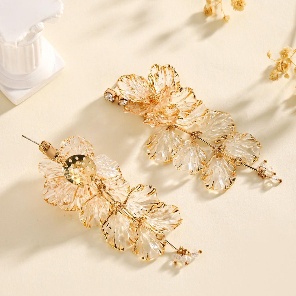 European and American Fringed Flower Earrings, High-end Niche Exaggerated Resin Women's Earrings