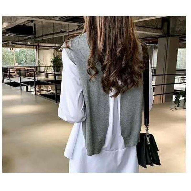 Falscher Zweiteiler O-Ausschnitt Damen Pullover & Lange Ärmel