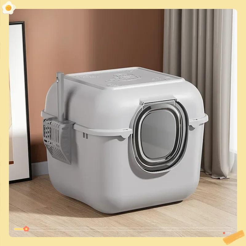 Totally Closed Cat Litter Box Large Capacity Cat Bedpans Anti-Spill & Sand-Leakage Pet Toilet Plastic Cat Sandbox Sanitary Tray