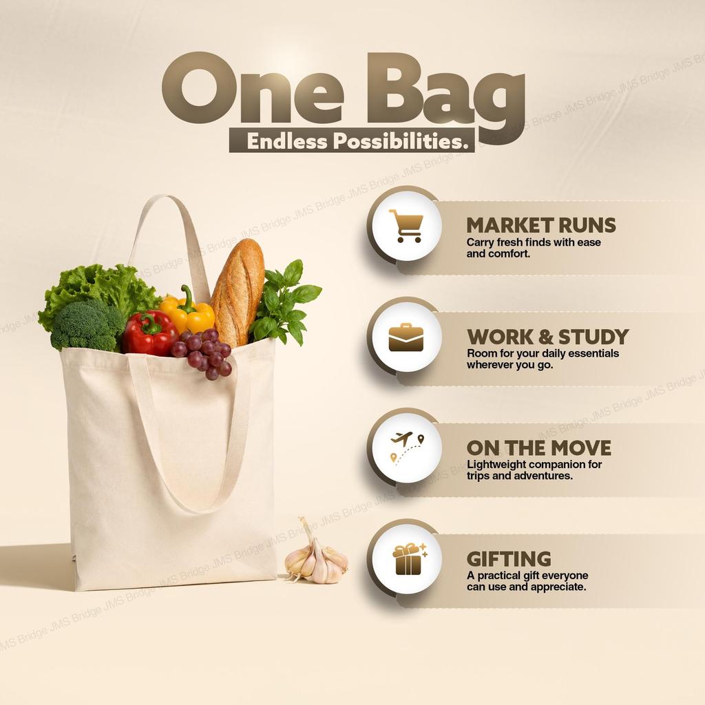 Cotton Shopper Bag 38 x 42cm 15L – Reusable Tote Bag in Black, White & Natural