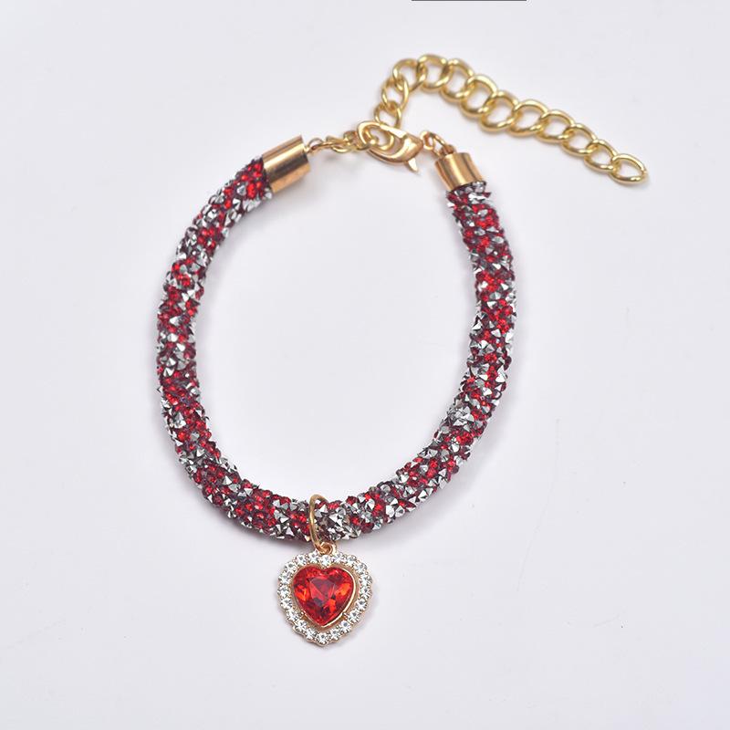 Diamond chain heart shape cat and dog necklace pet necklace cat and dog supplies rhinestone dog chain multicolor collar