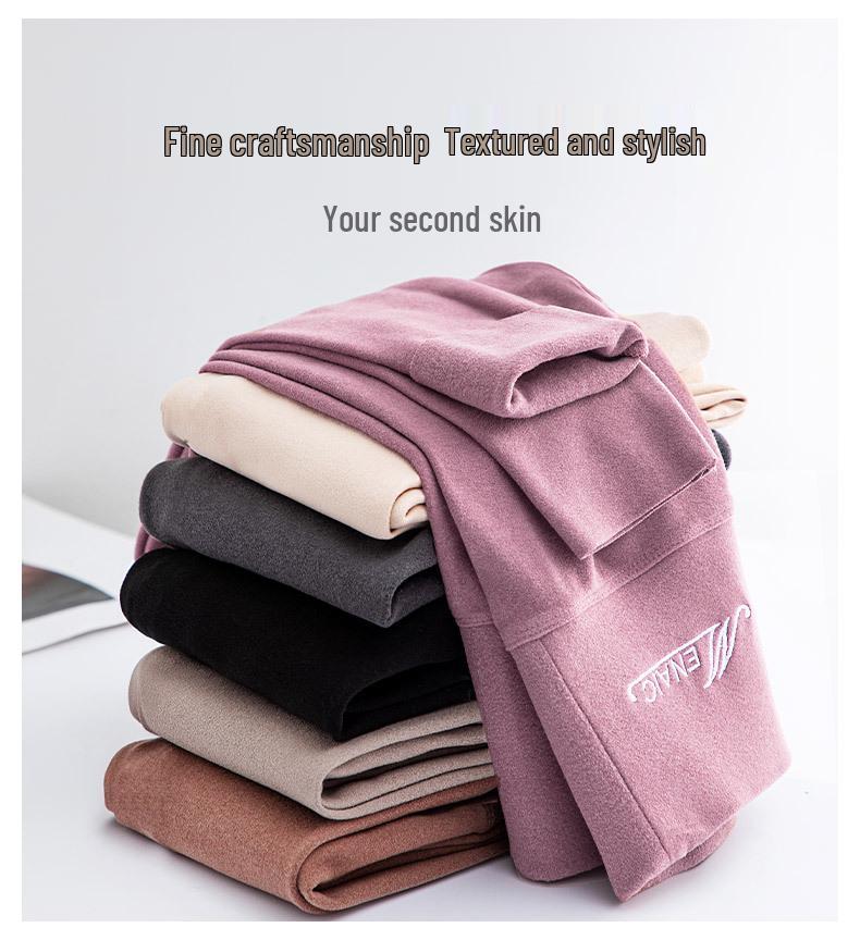 Women's High Waist Velvet Fleece-Lined Heat-Generating Plus Size Pants - Warm, Elastic, and Abdomen Shaping for Autumn and Winter