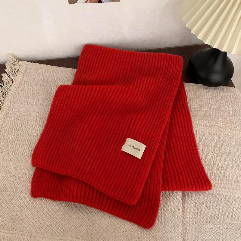 Winter Thick Knit Scarf Solid Color Neck Warmer for Women Men Unisex Couple Fashion Accessories красный