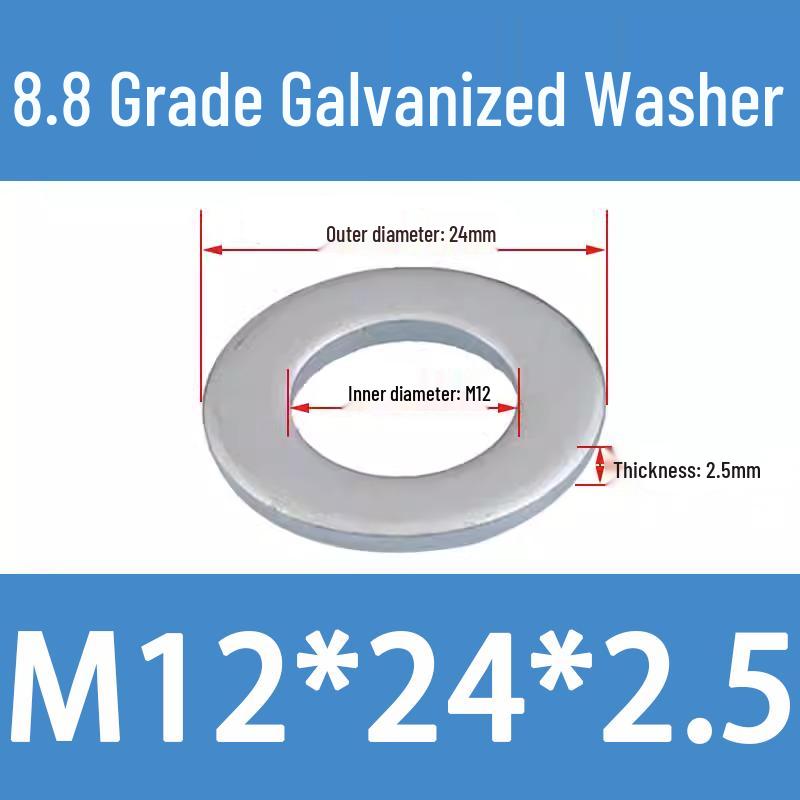 8.8 High-Strength Blackened Metal Flat Washer Spacer, Galvanized and Thickened, Sizes: M3-M12.