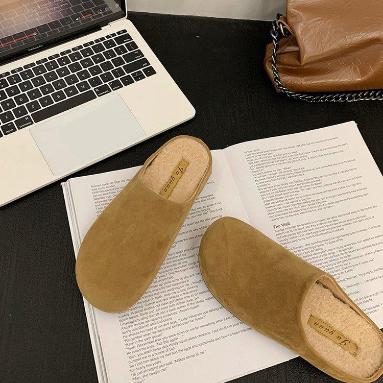 Soft leather version~ Baotou half slippers women wear high-end fluffy shoes in the autumn of 2024 new lazy Boken shoes