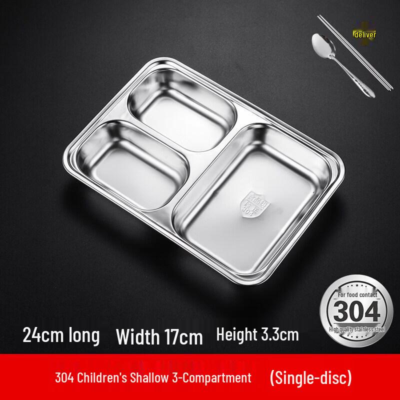 Stainless Steel 3-Compartment Canteen Lunch Tray