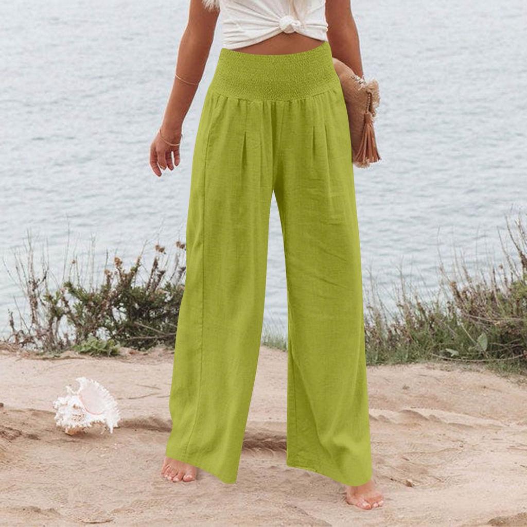 Women's Casual Time Straight Leg Pants Color High Waist Pants With Pockets