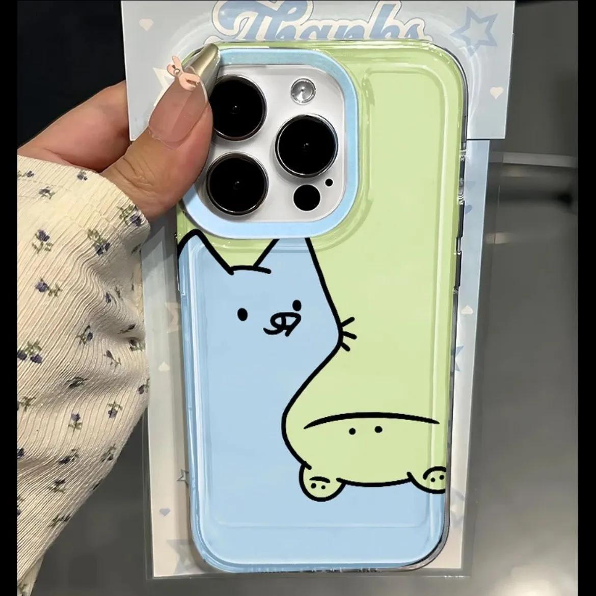 

Blue Green Cat Fresh Phone Case For iPhone 17 16 16e 15 14 13 12 11 Mini Pro Max X XR XSMax 7 8 Air Plus Transparent Back Cover iPhone 16
