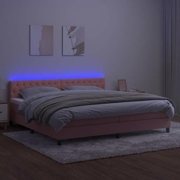 Exclusive House - Bed Slat Base with Mattress and Pink LED 200x200 Cm