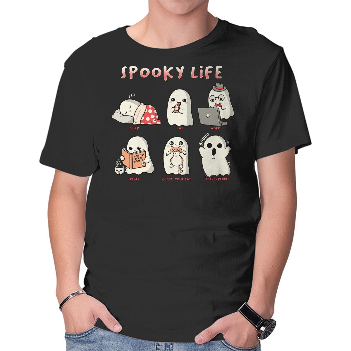 Unisex Crew Neck T-Shirt Spooky Life Graphic Short Sleeve Casual Tee XXXXL