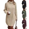 Women's High Neck Button Detail Knit Sweater Dress Loose Sleeve Mini Dress Multi Colors