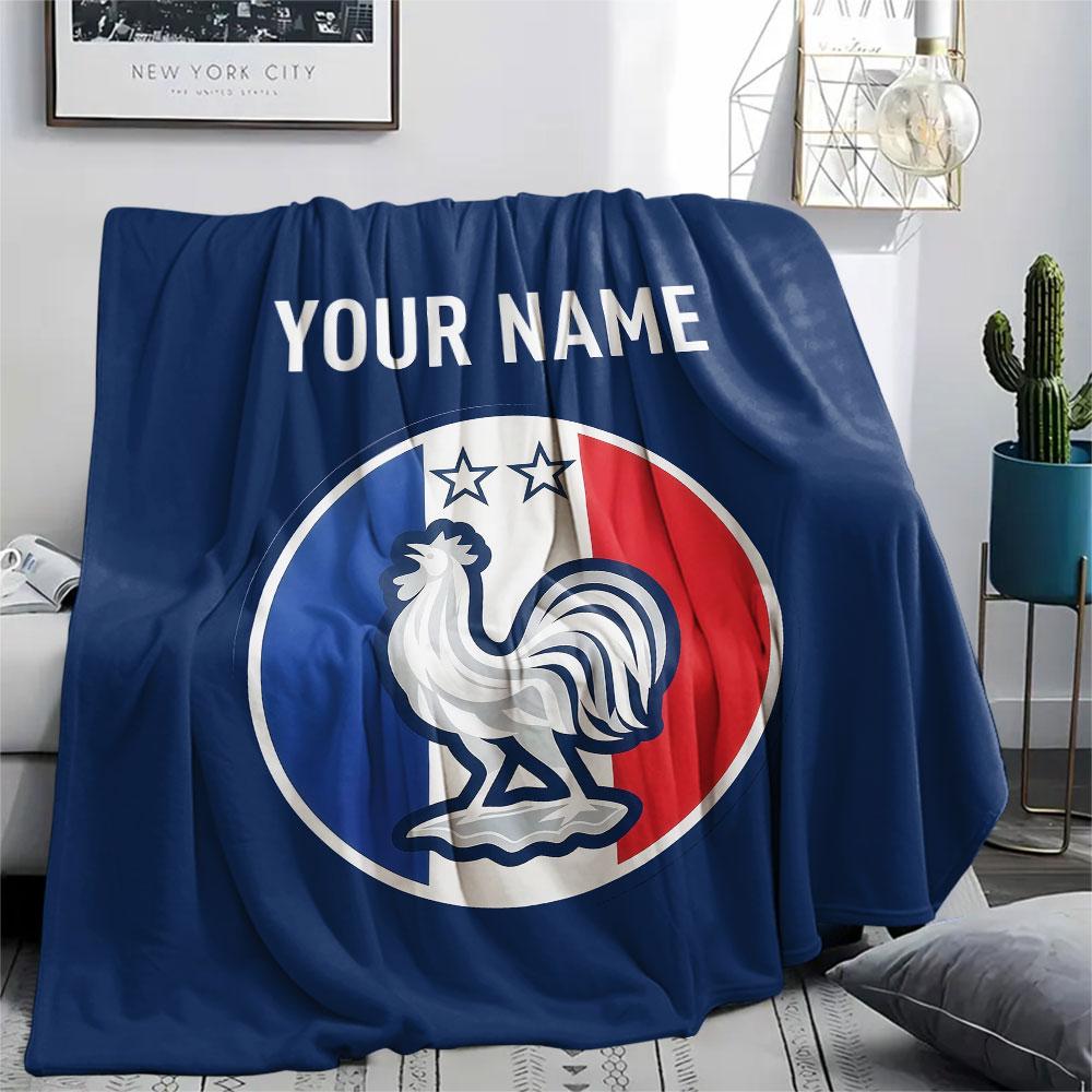Custom Name,France National Football Team Printed Flannel Blanket, Soft Throw for Bedroom Sofa, Washable, Christmas Present, Great Gift.