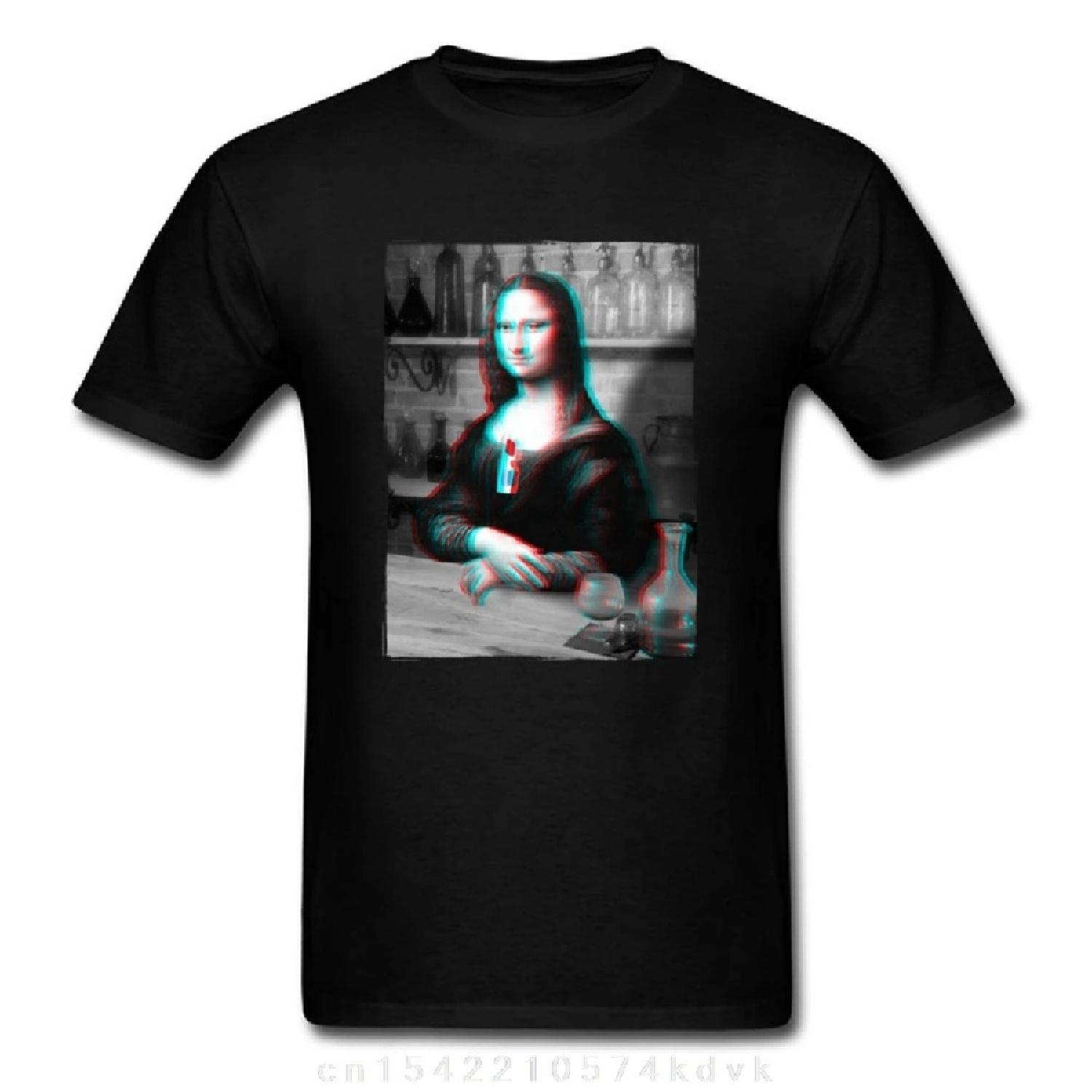 

Funky T-shirt Mona Lisa Print T Shirt Men Black Tshirt Renaissances Altered States Tops & Tees Funny Art Design Clothes Cotton XXXXXL чорний