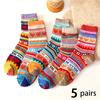 5 Pairs Women'S Cozy Socks - Thick, Warm Winter Socks with Heart & Letter Patterns, Beige Cuff, Vibrant Colors