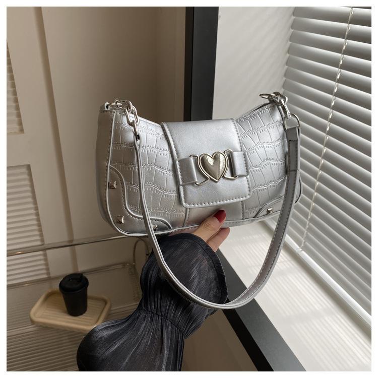 

Rivets simple and fashionable 2024 autumn new solid color Korean chain casual crossbody underarm small square bag women s bag срібний