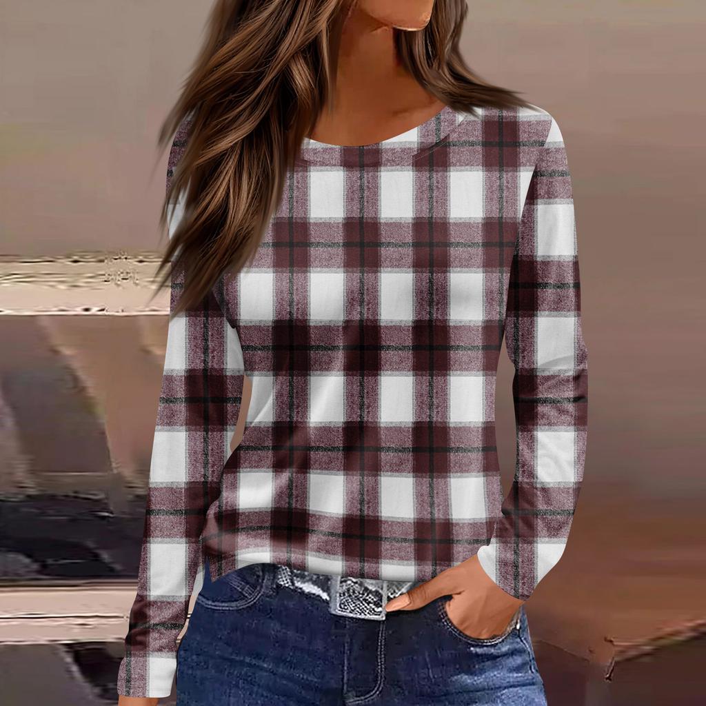 Damenmode Lässig Schlitz Saum Rundhals Langarm Lose Bedrucktes T-Shirt Damen Top