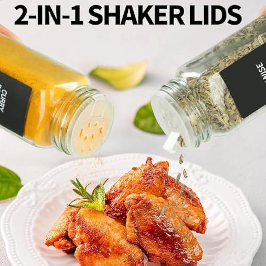 

24 Стеклянные банки для специй с этикеткамиНабор банок для специй 4 унции Контейнеры для приправ Контейнеры для специй с черными герметичными крышками и крышками-дозаторами United States