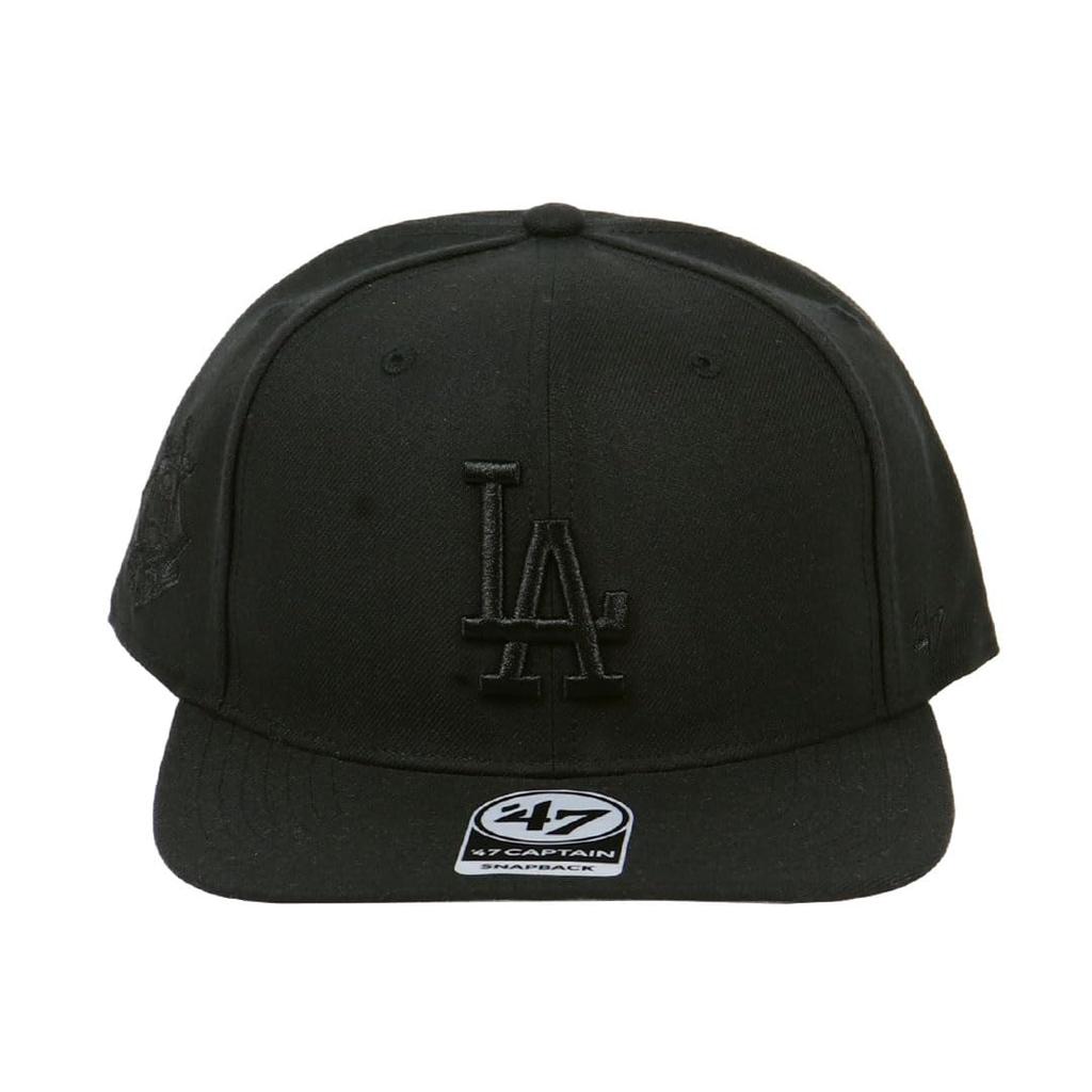47 Cap Captain Snapback Hat SURE SHOT CAPTAIN Major League Baseball Los Angeles Dodgers All Black [47 Brand] Men's & Women's