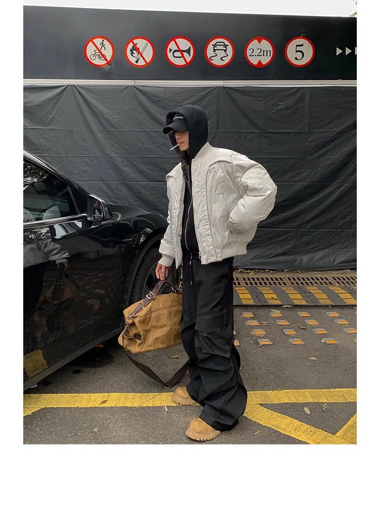 Men's Trendy Deconstructed Curved Design Winter Cotton Motorcycle Jacket