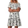 Women's Fashion Casual Round Neck Short Sleeve Ruffled Vintage Printed Dresses