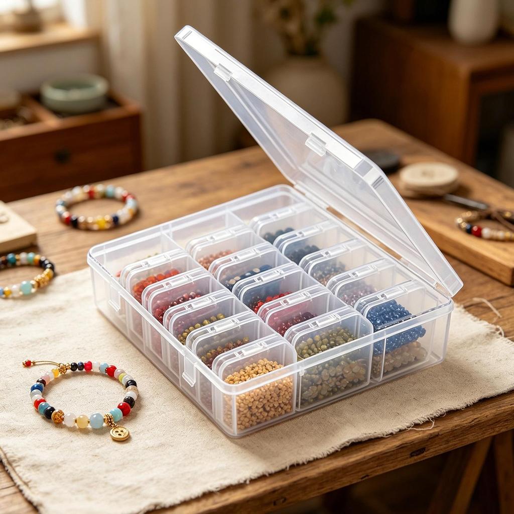 Bead Organizer Box Hinged Lid Rectangle Clear With 30 Pieces Cases Small Beads Organizer For DIY Accessory Bracelets Jewelry