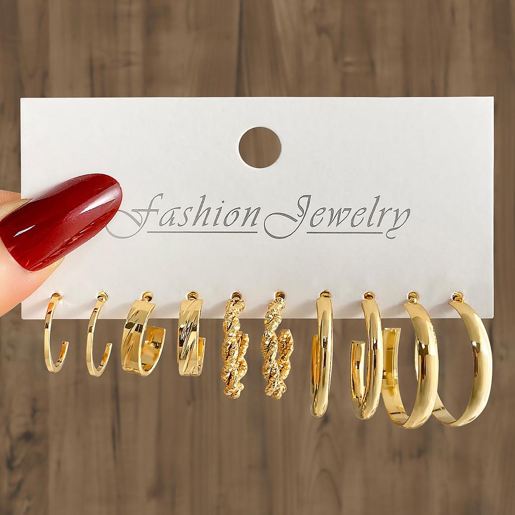 Simple Large Circle Metal Irregular Circle Stud Earrings Set - Creative And Personalized Ear Jewelry - 8-piece Earring Set