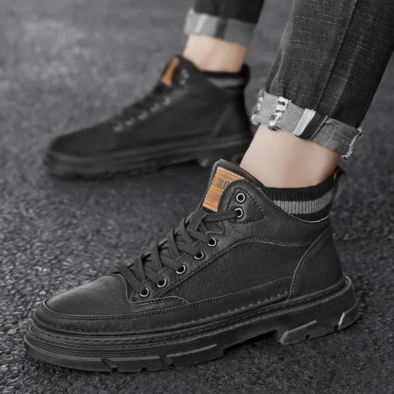 Autumn Men Boots Quality Leather Mens Casual Shoes High-top Thick-soled Male Boots British Style Men Moccasins Botas Para Hombre