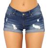 Women Jeans Ripped Mid Waist Solid Color Soft Short Jeans for Daily Wear
