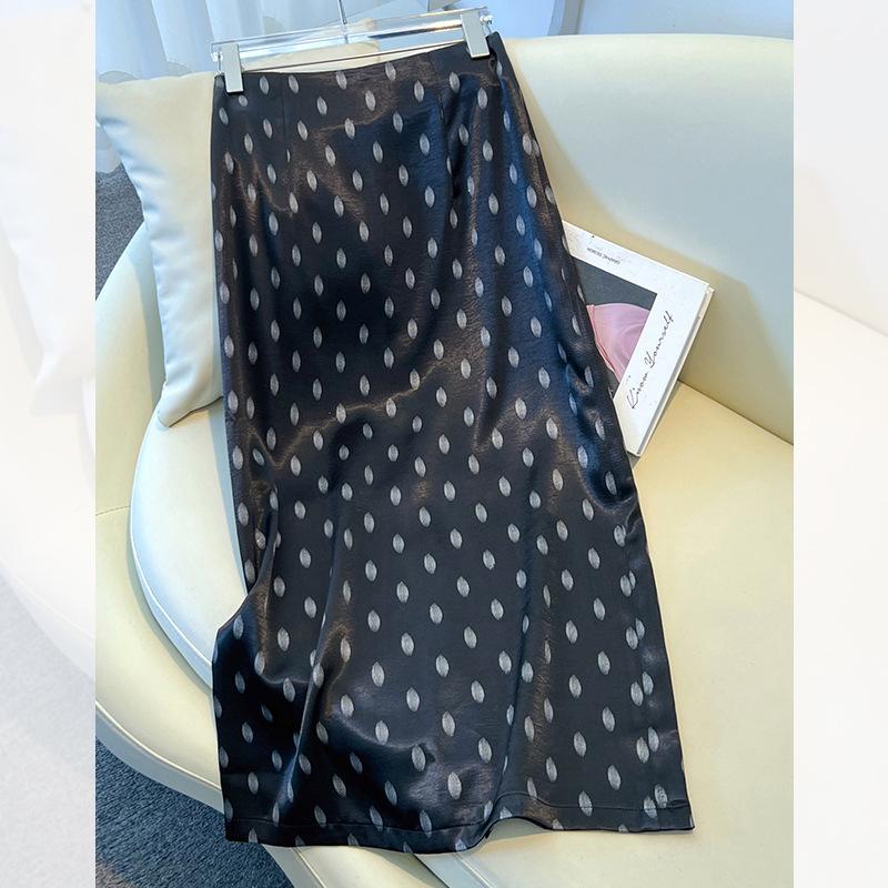 

Высококачественная женская розовая атласная юбка-миди в горошек, дизайн А-силуэта, лето 2025 26/S for 85-95 jins чёрный