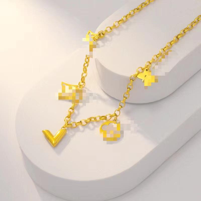 European & American Luxury White Mother-of-Pearl Flower V-Shaped Titanium Steel Necklace - Non-Fading, Niche Design