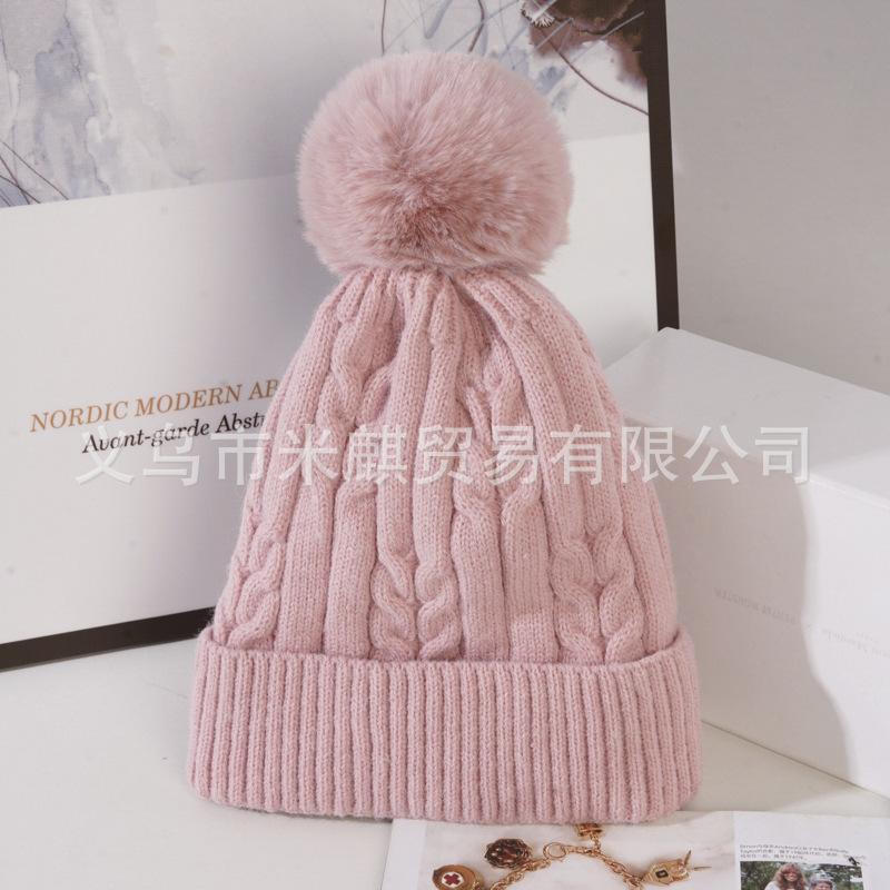 

Hats Women s Plush Thickened Warm Knitted Korean Fashion Fried Dough Twists Outstanding Versatile Wool рожевий