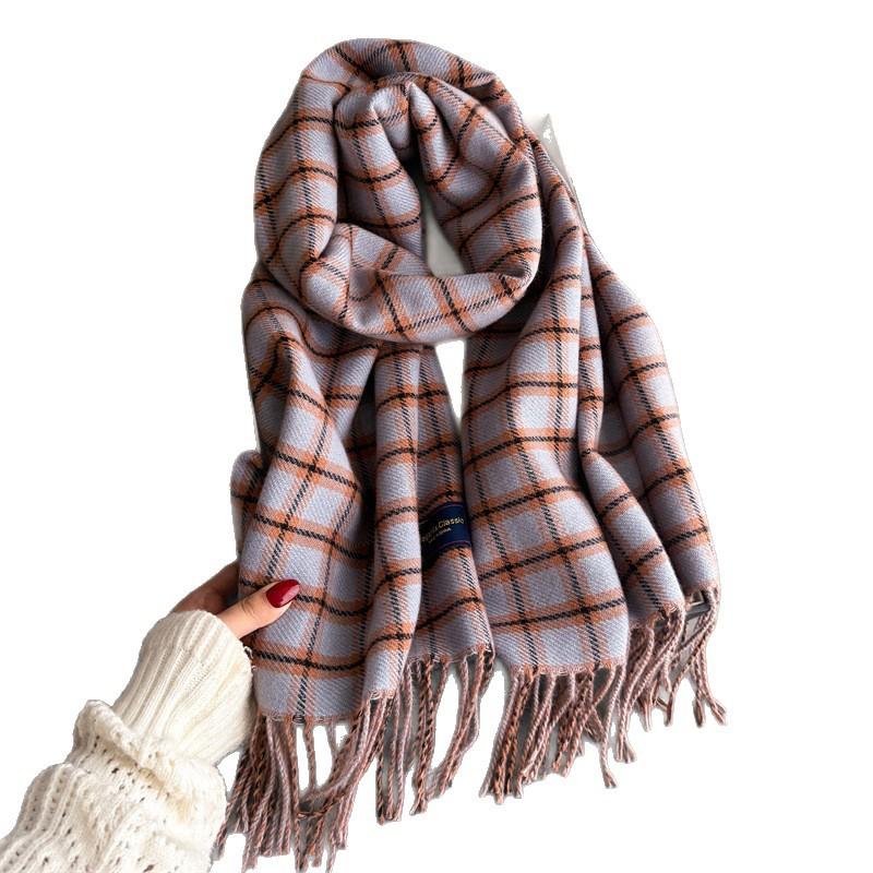 Autumn And Winter Atmosphere Plaid Warm Scarf Women'S Shawl Versatile Commuting Fringed Fine Sand Imitation Cashmere Scarf