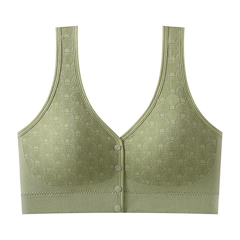 Light Green Jacquard Front Closure Seamless Wireless Bra with Wide Comfort Straps onesize зелёный