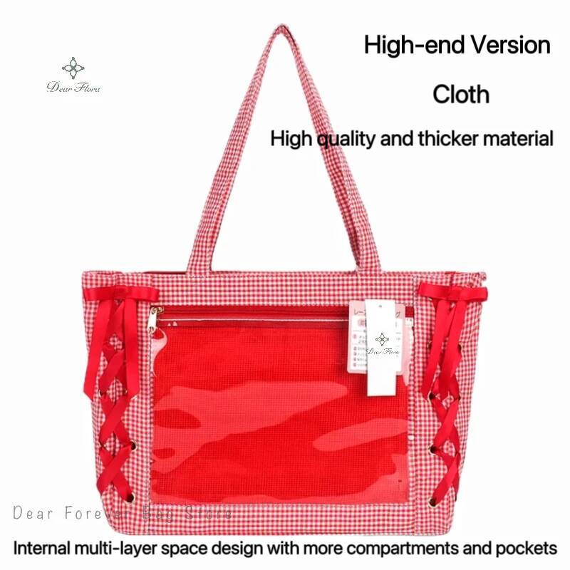 Japanese Sweet Women Ribbon Ita Bag Fashion Large Capacity Tote Bag Aesthetic Shoulder Bag Cute Lolita Girl Transparent Handbags