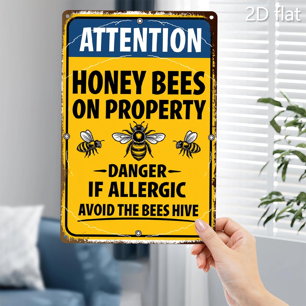 x Inch Vintage Bee Warning Sign Beware of Hive Funny Design Garden Patio Farmhouse